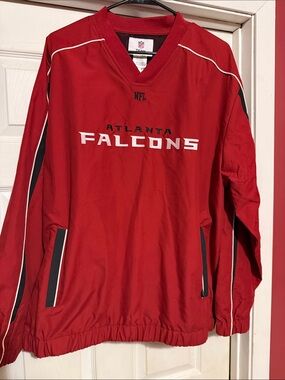 Atlanta Falcons Red Pullover Sweater With Stitched Lettering.
